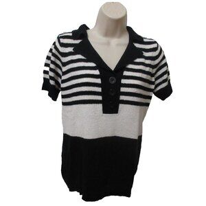 VTG White Stag Sweater Womens M (8-10) Pullover Black White Striped Short Sleeve